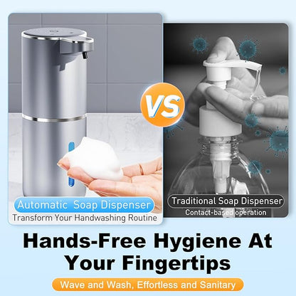 Automatic Foaming Soap Dispenser Touchless,Liquid Soap Dispenser 4-Level Adjustable Hands-Free Wall Mount Soap Dispensing for Bathroom and Kitchen Silverr