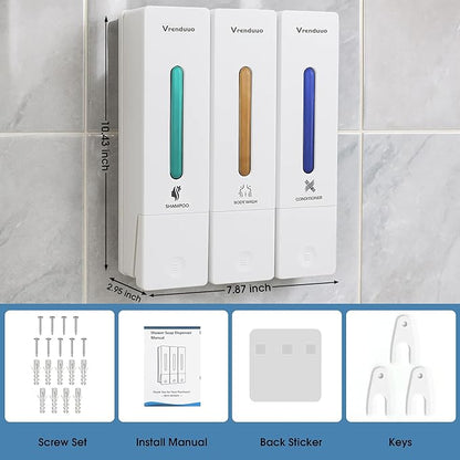 Shampoo and Conditioner Dispenser,Shower Dispenser 3 Chamber No Drill,Shower Soap Dispenser Wall Mounted for Bathroom Hotel with Upgrade Pump Head,3 * 400ml (White 3 Chamber)