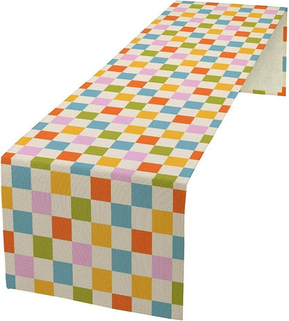 Retro Checkered Table Runner, 60s 70s Summer Seasonal Table Runners for Kitchen Dining Indoor Outdoor Holiday Home Wedding Party 13x108in