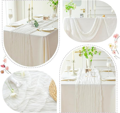 Sioloc Ivory White Cream Cheesecloth Table Runner 120'' x 35'', Spring Easter Decor Soft Gauze Boho Wedding Table Decor for 10ft Table Birthday Party, Baby Shower, Bridal Shower, Home & Event Decor