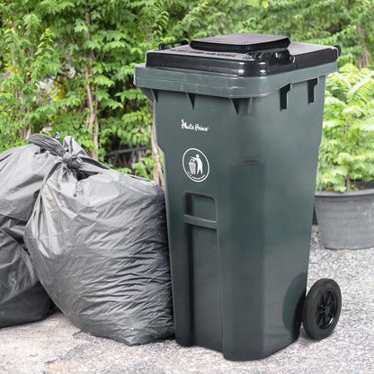 32 Gallon Trash Can with Wheels Outdoor Trash Can with Lid and Wheels Heavy-Duty Trash Bin for Outside Plastic Garbage Can Wheeled Gray for Home Hospitals Restaurants Offices