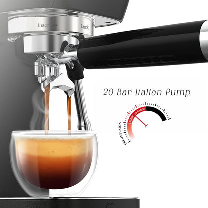 MAttinata 1663L Espresso Machine 20 Bar, 10mm Steam Wand for Milk Frother | Pressure Gauge, Italian Pump Coffee Maker, PID Smart Control, Compact Cappuccino Machine, Latte Art, Stainless Steel, Black