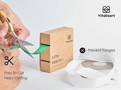 Vitalizart Green Ribbon for Gift Wrapping 1" x 25Yd Double Face Continuous Functional Satin Ribbon for Crafts Silk Like Fabric Flower Bouquet Birthday Party Decorations Bridal Shower Wreath Hair