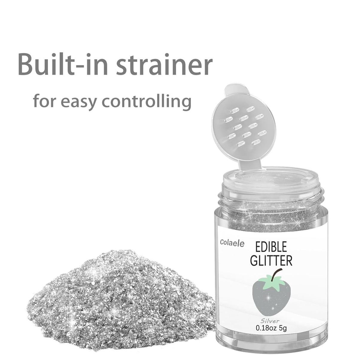Silver Edible Glitter Glimmer Powder for Cakes Drinks - Colaele 5 grams Food Grade Luster Dust Metallic Food Decorating Sprinkle Disco Brew Dust for