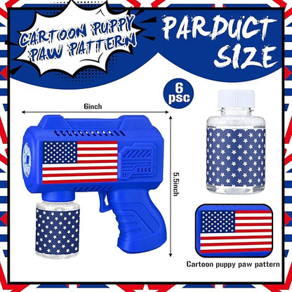 Gemscream 6 Pack 4th of July Automatic Bubble Gun for Party Patriotic Bubble Machine Blower for Outside Activity 250th Anniversary Party Supplies for Independence Day Summer Birthday Gifts Decoration