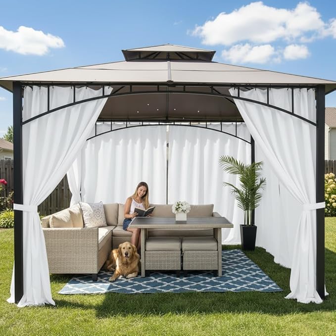 HolidayIdeas White Waterproof Patio Outdoor Curtains with Rod Pocket 54x84 Inch, 4 Pcs- UV & Privacy Protect Weatherproof Gazebo Outdoor Drapes for Porch, Balcony, Apartment, Sliding Glass Door