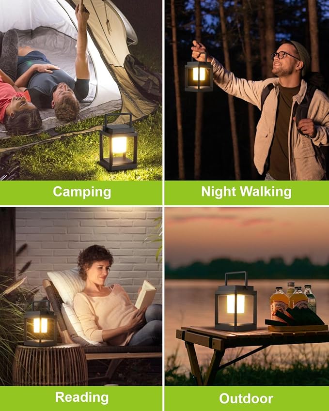 DAKAFUL Outdoor Table Lamp, Led Lamps for Nightstand, Solar Lanterns Outdoor Hanging for Patio Waterproof, Cordless Battery Operated Lamp, Rechargeable Solar Lantern for Reading, Decor, Camping