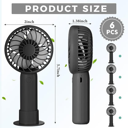 Tujoe 6 Pcs Mini Powerful Handheld Fan 3 Speed Personal Small Portable Rechargeable Fan with Base USB for Women Eyelash Makeup Office Travel Beach Indoor Outdoor (Black)