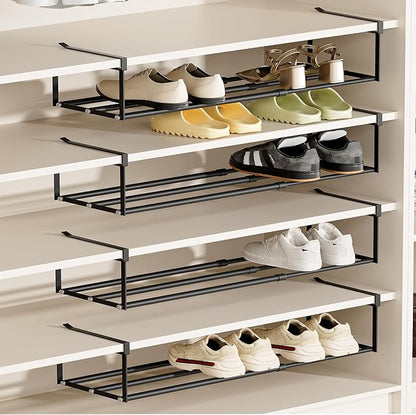 Expandable Hanging Shoe Rack Organizer for Closet, Adjustable Shoe Rack Under Cabinet Shelf, Versatile Under Shelf Storage for Kitchen, Book, Clothing Storage and Organization(Black,4PCS)