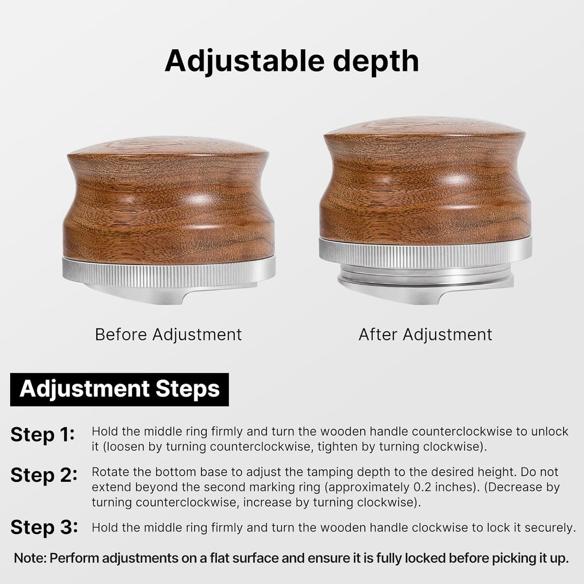 58mm Coffee Distributor Espresso Distribution Tool, Stainless Steel Coffee Distributor with Rosewood Wood Handle, Adjustable Depth Professional Espresso Leveler Tool for 58mm Portafilter