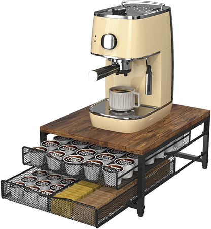Coffee Pod Holder For Counter, Wooden K Cup Holder with Sliding Drawer, Large Capacity Coffee Pod Storage for Coffee Station, Home, Office, Kitchen