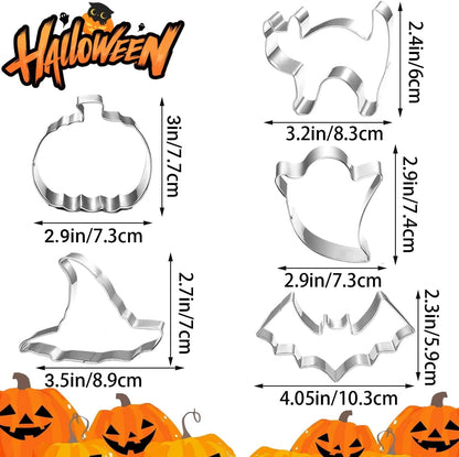 5-PIECE Halloween Cookie Cutters Set Stainless Steel cookie cutter molds Pumpkin, Bat, Ghost, Witch's Hat