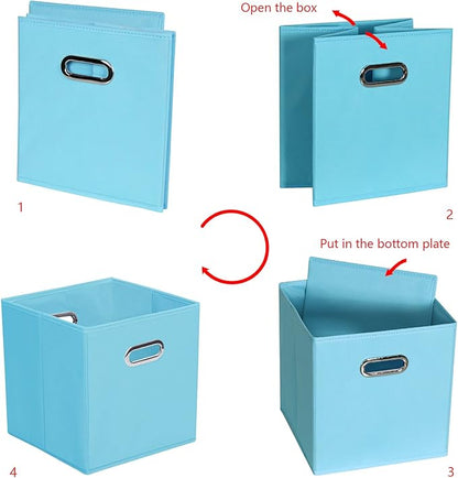 Yunkeeeper storage bins Cubes, Fabric Cube Organizer with Handle, Foldable Cube Bins for Cloth or Accessary Storage, 11x11x11, Set of 6, (Blue
