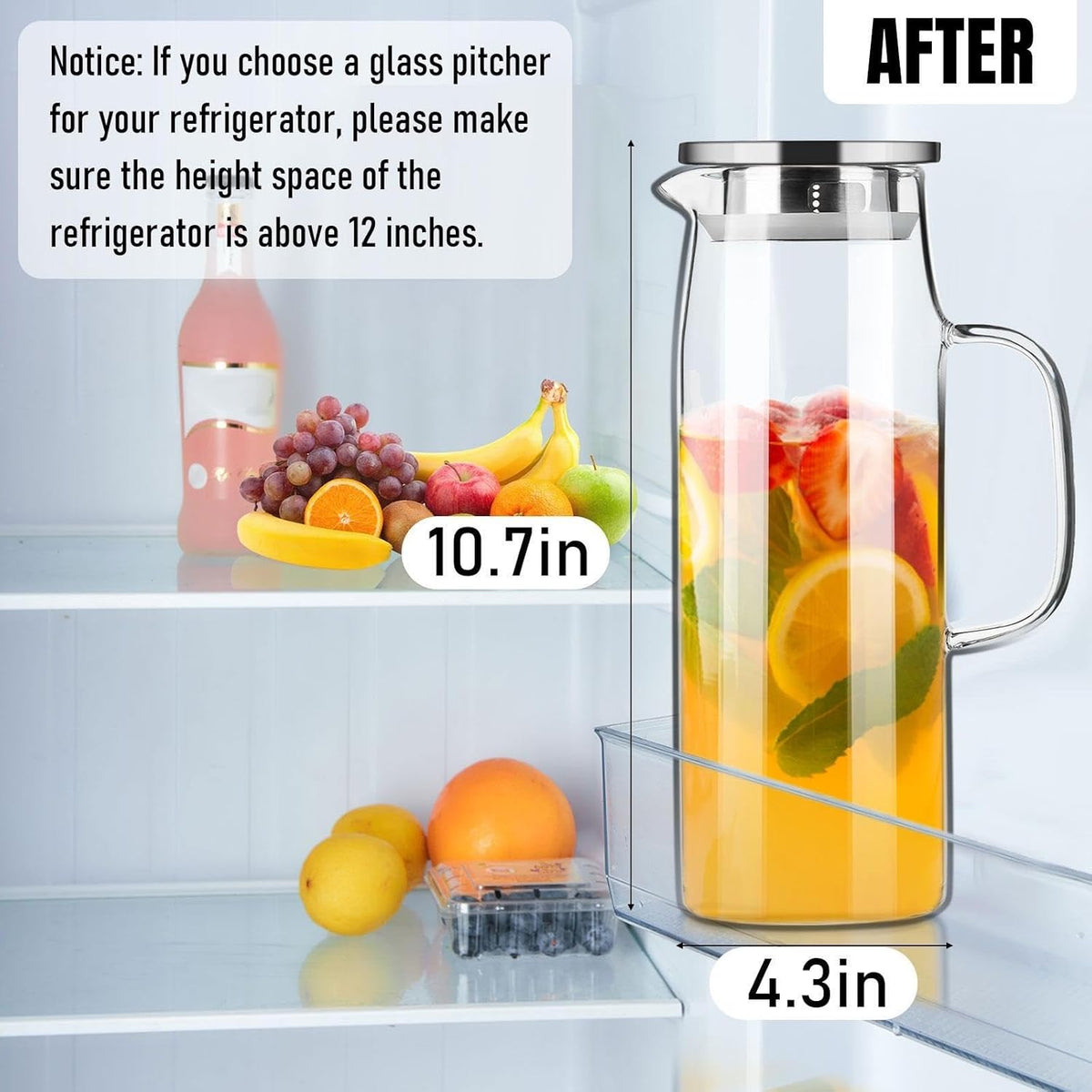 Paracity Glass Pitcher with Lid and Spout 50oz/ 1.5L, Hot/Cold Water Pitcher, Iced Tea Pitcher for the Shelf of Fridge, Easy to Clean
