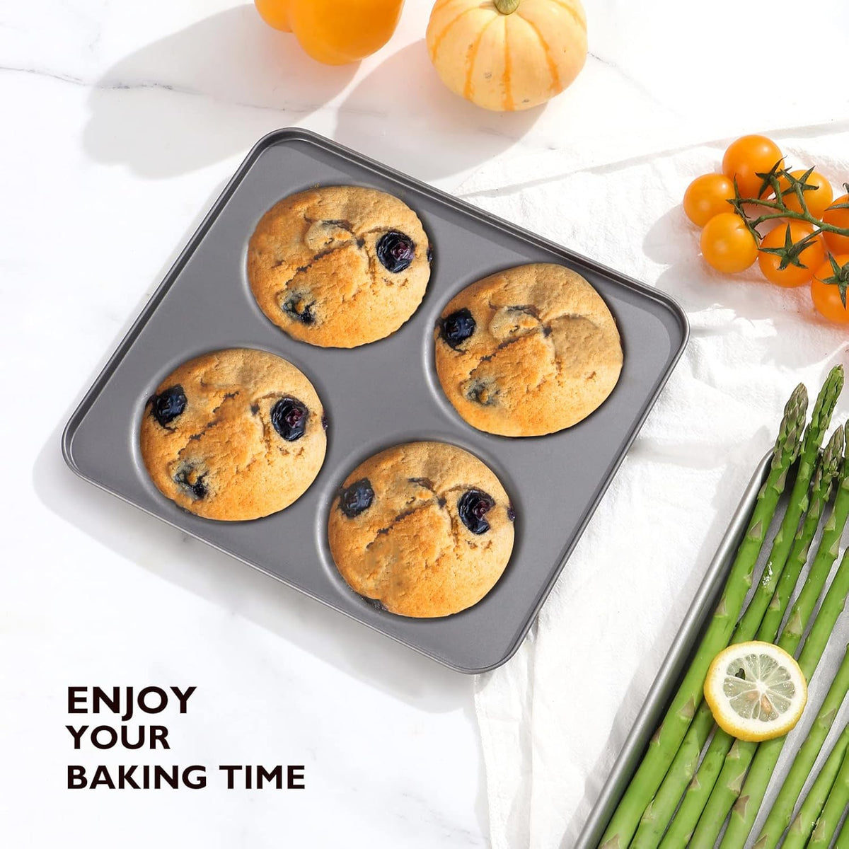 Hongbake Large Muffin Top Pan Set of 2, 4 Cup Nonstick Hamburger Bun Baking Pan, Jumbo Whoopie Pie Pan for Egg Sandwich, Cornbread, Layer Cake