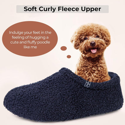 HomeTop Women's Fuzzy Curly Fur Memory Foam Loafer Slippers with Polar Fleece Lining