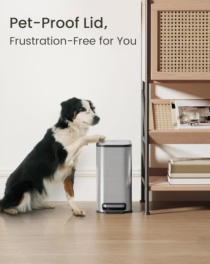 Cesun Small Bathroom Trash Can with Lid Soft Close, Step Pedal, 5 Liter / 1.3 Gallon Stainless Steel Garbage Can with Removable Inner Bucket, Waste Basket for Bathroom, Bedroom (Silver)