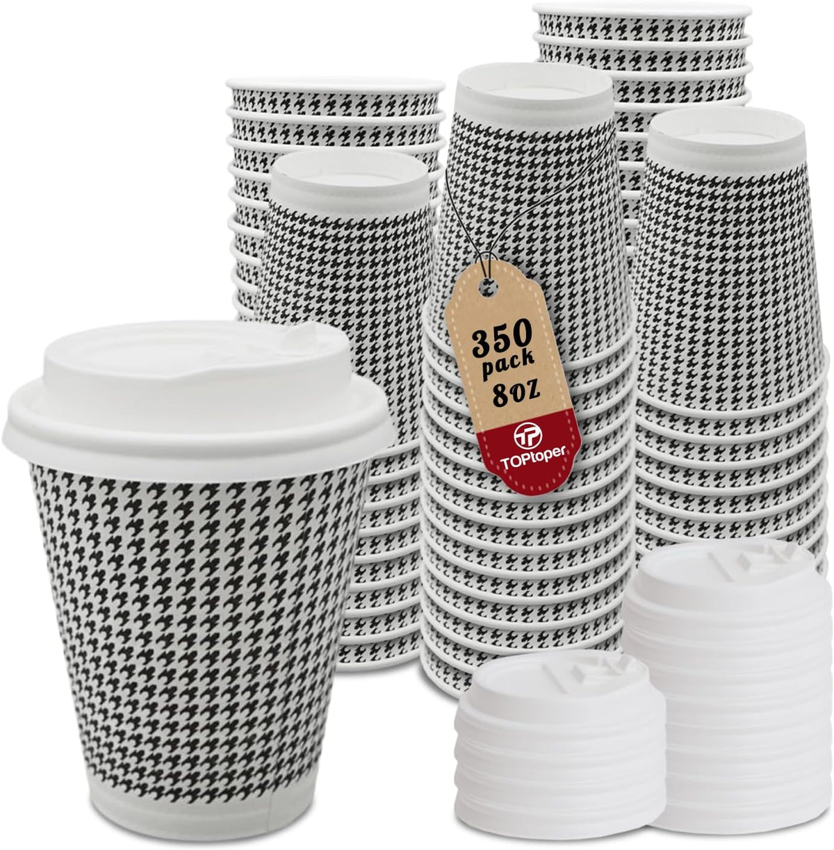 350 Pack 8 oz Insulated Disposable Coffee Cups with Lids, Double Wall Corrugated Paper Hot Cups Bulk To Go Disposable Cups for Hot Beverage or Cold