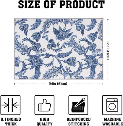 2 Pack XXL 17" x 24" Blue and White Porcelain Dish Drying Mat - Dish Drying Mats for Kitchen Counter, Super Absorbent, Anti-Slip, Fast Drying, Kitchen Must-Have