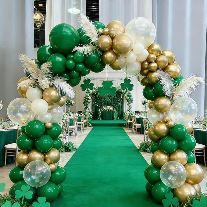 60pcs St. Patrick's Balloons, 12inch Green and Gold Latex Balloons for St. Patrick's Day, Jungle Safari Birthday, Christmas Party Decorations (With Ribbons)