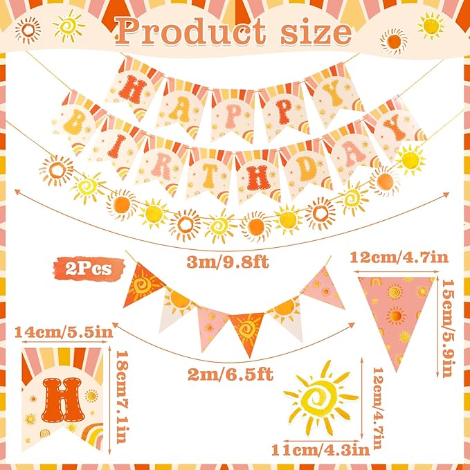 First Trip Around the Sun Decorations, Pre-assembled Sun Birthday Decorations, Boho Sunshine 1st Birthday Decorations Girl Boy