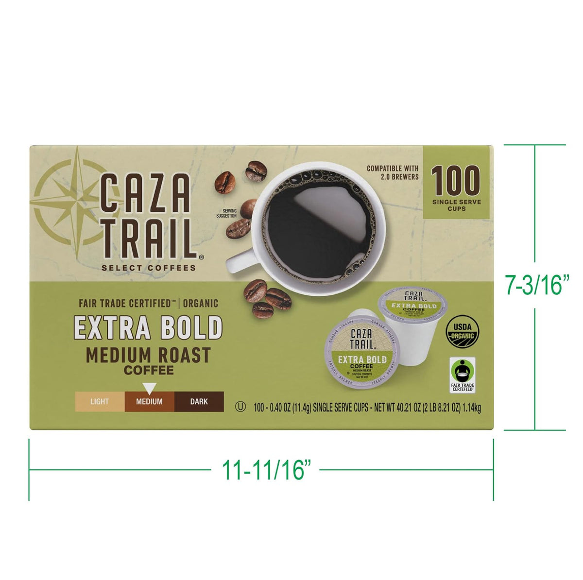 Caza Trail Coffee, Organic Extra Bold Medium Roast, 100 Single Serve Cups