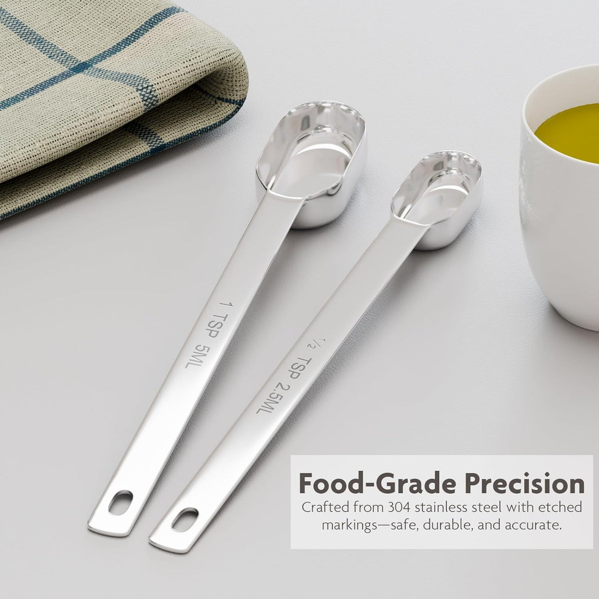 2g (1tsp, 5ml) Matcha Scoop, Stainless Steel Slender Measuring Spoon for Matcha Tea Powder