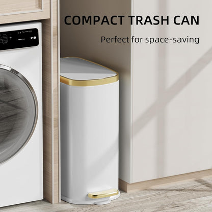 KUK Small Bathroom Trash Can with Lid Soft Close, Step Pedal, 2.4 Gal Stainless Steel Garbage Can with Removable Inner Bucket, Anti-Fingerprint Wastebasket for Office, Bedroom, Toilet (White)