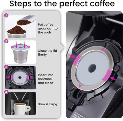 2 Pack Roogaluckeep Reusable Stainless Steel Coffee Pod Capsules, Stainless Steel Reusable K -Cups for Keurig