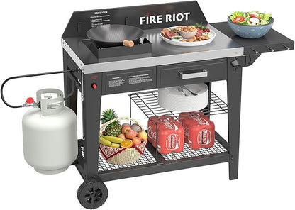 Heavy-Duty Outdoor Wok Cooking Station – 50,000 BTU Wok Burner - High-Performance 12.59” Carbon Steel Wok - Perfect for Stir-Frying, Searing, Tailgating, Fishing and Outdoor Wok Station