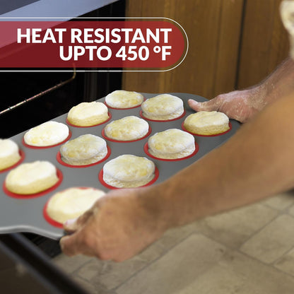 Boxiki Kitchen Non-Stick 12 Cup Silicone Muffin Pan With Steel Frame - BPA Free, Non-Toxic, Anti-Warp, Durable & Easy to Pop Silicone Muffin Tin