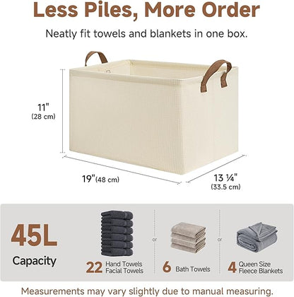 StorageWorks Storage Bins, Shelves Baskets for Organizing, 45L Extra Large Fabric Closet Organizers with Handles, Metal Frame, Beige-Texture, 2-Pack