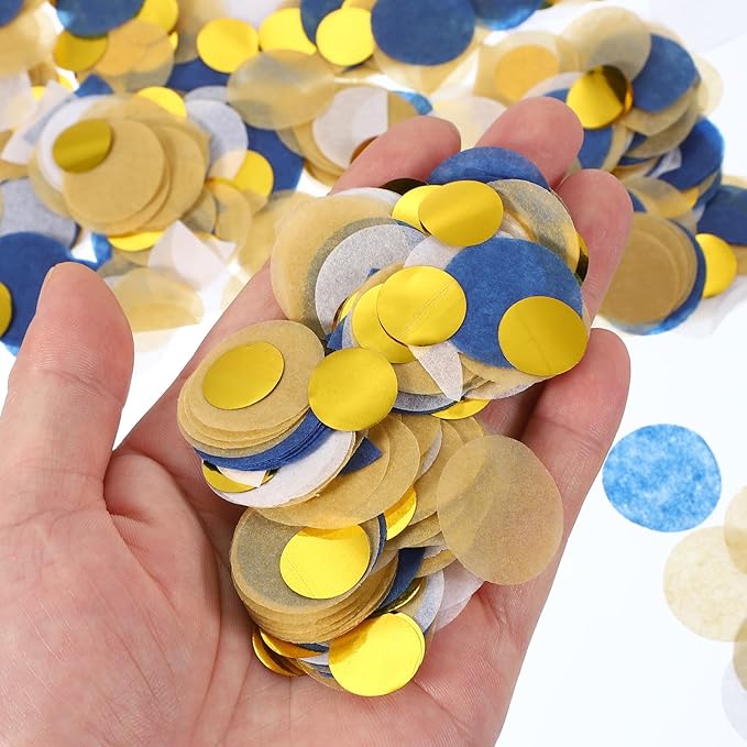 PATIKIL Round Tissue Paper Confetti 1 Inch, Table Confetti Circle Dots for Wedding Birthday Party Balloon Decorations(1.76 oz),White/Blue/Gold