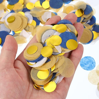 PATIKIL Round Tissue Paper Confetti 1 Inch, Table Confetti Circle Dots for Wedding Birthday Party Balloon Decorations(1.76 oz),White/Blue/Gold