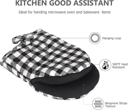 Qulable 1 Pair Short Oven Mitts - Silicone Kitchen Oven Gloves High Heat Resistant 500℉