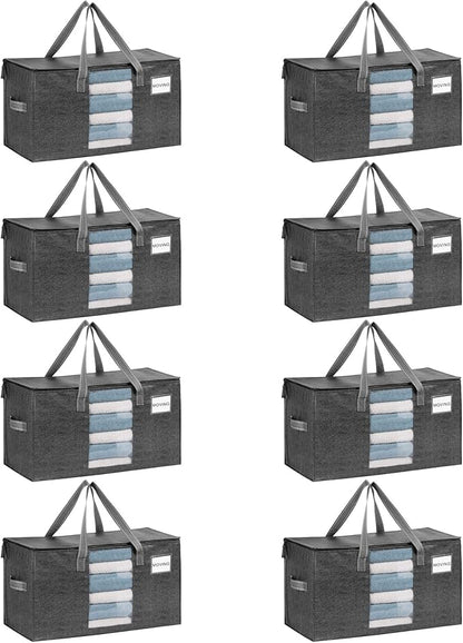 VENO 8 Pack Heavy Duty Moving Bags, Clothes and Comforter Storage Bags with Clear Window, College Dorm Essentials Packing Supplies, Foldable Boxes Alternative (Gray, 8 Pack)
