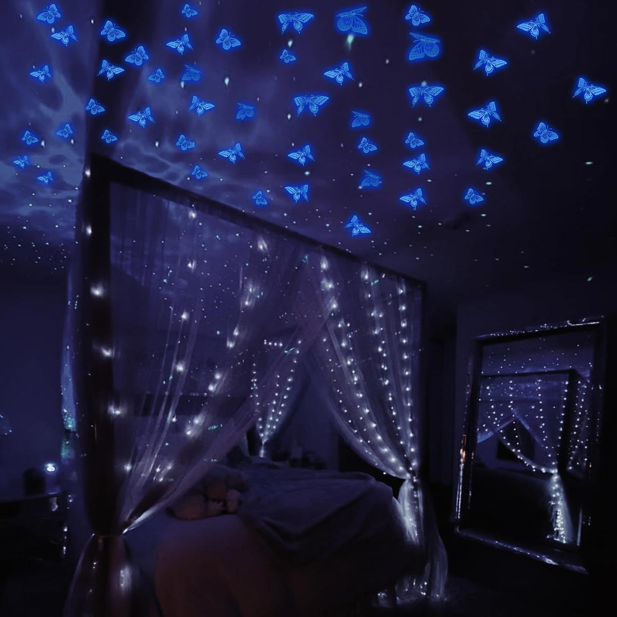 Saoropeb Glow in The Dark 3D Butterfly 24 Pcs 3 Sizes, Luminous Butterfly Stickers for Ceiling or Wall, Glow in The Dark Party Supplies