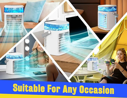 Portable Air Conditioners - Rechargeable Evaporative Air Cooler Humidifier with 3 Speeds, 2/4H Timer & 7 Colors Light Portable AC Unit Personal Mini Air Conditioner Cooling Fan for Bedroom Home Office