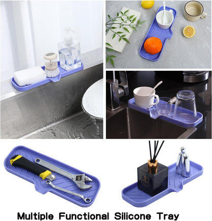 Silicone Bathroom Soap Dishes with Drain Spout-Bathroom and Kitchen Sink Organizer,Sponge Holder,Dish Soap Tray,Perfect for Dispenser,Scrubber,Bottle on Sink or Counter-Light Purple 12"×4"