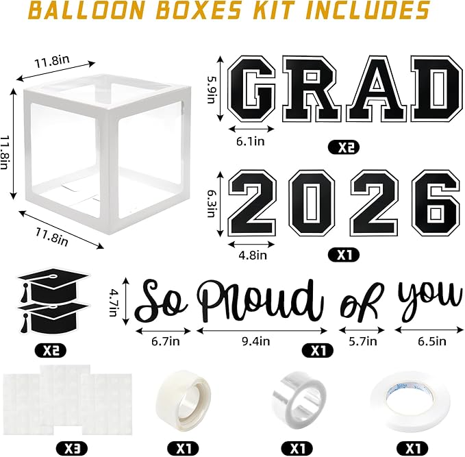Graduation Decorations 2026 Graduation Party Decorations Set of 4 Boxes with 129pcs Balloons Arch Garland Kit Party Supplies for Any Grades White