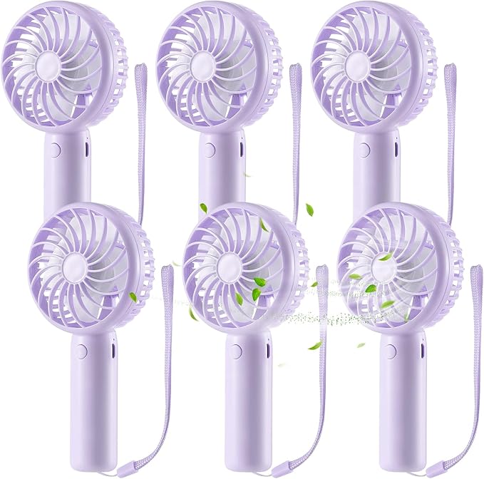 Tujoe 6 Pcs Mini Powerful Handheld Fan 3 Speed Personal Small Portable Rechargeable Fan with Base USB for Women Eyelash Makeup Office Travel Beach Indoor Outdoor (Purple)