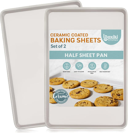 Boxiki Kitchen Nonstick Ceramic Baking Sheet/Cookie Sheet - Set of 2, Durable and Easy to Clean Baking Pans for Kitchen - Dishwasher and Freezer Safe