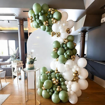 Lukiituke Sage Green and Gold Balloon Arch Kit, 134Pcs Sage Green Balloons, 4 Sizes Sage Green White and Gold Balloons for Baby Shower Wedding Bridal Birthday Party Decorations