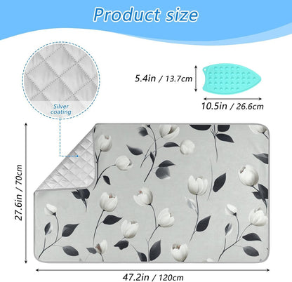 Ironing Mat Portable Ironing Pad Ironing Blanket for Table Top Heat Resistance Double-Side Using Travel Large 47.2 x 27.6 Inch Foldable Lightweight Light Grey Tulips