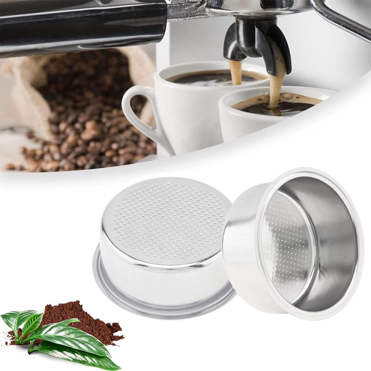 Reusable 51mm Coffee Filters Cups 2Pcs, Stainless Steel Espresso Coffee Filters Double Layer Pressurized Portafilter Filter Baskets