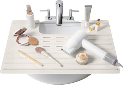 Maplefield Bathroom Sink Cover for Counter Space, Heat Resistant Silicone Sink Mat for Your Beauty Routine, Small Bathroom Space Saver Sink Cover for Makeup (Taupe Large, 22 x 2 x 2 Inches)