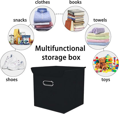 Closet Organizers Fabric Storage Bins With Lids Collapsible Cube Storage Organizer Basket With Handles,Storage Boxes for Clothes Storage,Office,Toys,3 Pack,（Black
