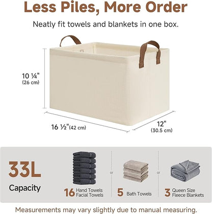 StorageWorks Storage Bins, Shelves Baskets for Organizing, Large Fabric Closet Organizers with Handles, Metal Frame, Beige-Texture, 2-Pack