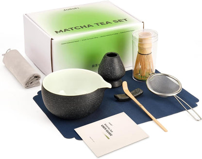 7 Pcs Matcha Kit Set, Matcha Whisk and Bowl with Spout, Powder Sifter, Whisk Holder, Bamboo Scoop and Scoop Rest