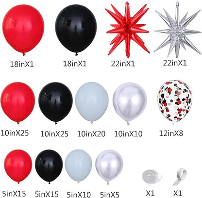 139Pcs Red and Black Balloon Arch Garland Kit for Graduation Party Decorations,Red Black White Silver Confetti Explosion Star Balloons for Class of 2026 Congrats Grad Celebrations Birthday Supplies